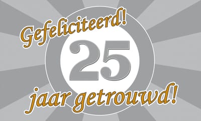 LUQ – Gevelvlag 25 Jaar Getrouwd – 150x90cm – XXL Polyester Vlag – Binnen & Buiten Versiering – Direct Ophangen