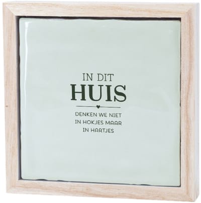 Liefs in een lijstje - In dit huis denken we niet in hokjes maar in hartjes - tegeltje met spreuk - housewarming cadeau - cadeau voor gezin - tegeltje met tekst