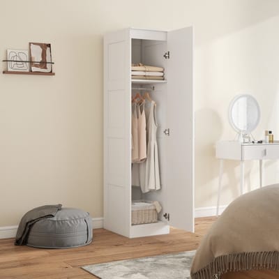 MODFU Kledingkast - Kledingroede En Bovenvak - Ruimtebesparend - Voor Hal Of Logeerkamer - Hout - Wit - 40 X 52 X 180 Cm