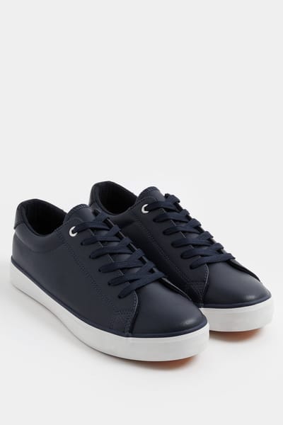Yours Marineblauwe Imitatieleer Vetersneakers In Extra Brede Eeepasvormsize 37EEE