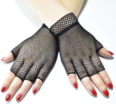 New Age Devi - Vingerloze Korte Visnet Handschoenen Zwart Sexy Fancy Carnaval Party Dance Club Nylon Spandex Mesh