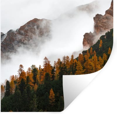 Muurstickers - Sticker Folie - Berg - Mist - Bos - 100x100 cm - Plakfolie - Muurstickers Kinderkamer - Zelfklevend Behang XXL - Zelfklevend behangpapier - Stickerfolie