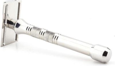 Roestvrij Staal DE Veiligheidsscheermes met Klassiek Lang Staal Handgreep met Chromen Afwerking (De Safety Razor)