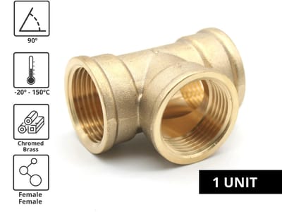 Barcelona | Te messing | T-aansluiting 90° | Maat 3/4 inch | van messing | T-connector voor waterdrukregelaar, douchestopper, radiatorkraan, dubbele afvoer wasmachine