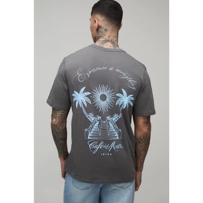 Lang Oversized Cafe Del Mar Palmboom Licentie Print T-shirt | Charcoal | Size Small