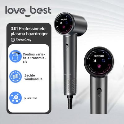 Love Best Air 3.0.1 hogesnelheids haardroger, grijs, 110,000 RPM, 1,3 miljard plasma-ionen, krachtige sneldrogende huishoudelijke haardroger, plasma