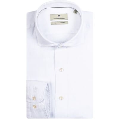 Thomas Maine Overhemd Roma Modern Kent Linnen Faux-Uni Wit / male