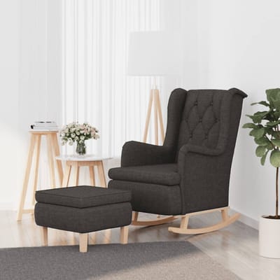 vidaXL - Fauteuil - met - schommelpoten - en - voetenbank - stof - donkergrijs