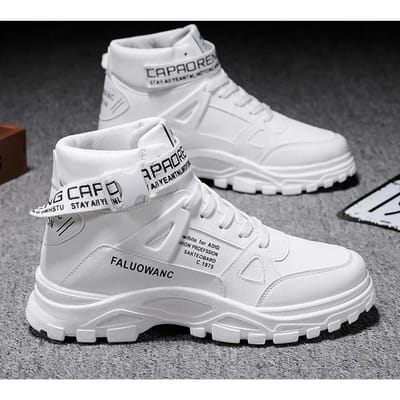 Heren Laarzen Hoge Top Casual Sneakers Mode Motorlaarzen Vetersluiting Platformlaarzen voor Heren Pluche Warme Winterlaars Botas Hombre 39 white