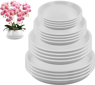 Set van 16 ronde onderzetters voor bloempotten, 11.4/15/17.7/20.5 cm, ideaal voor planten, drip trays voor tuinen, balkons en achtertuinen, wit