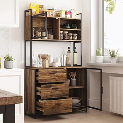 Industriële Keukenkast met 3 Laden en 2 Deuren - Buffetkast en Magnetronrek - Hout - 100 x 40 x 175 cm
