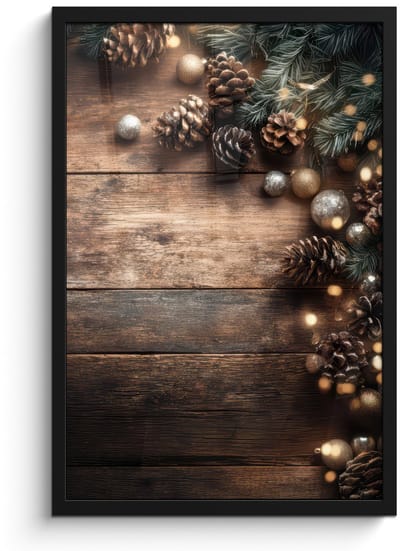 Poster in lijst - Fotolijst 40x60 cm - Posters - Kersthoekdecoratie - Dennenappels - Lichtjes - Posterlijst zwart - Decoratie - Wanddecoratie woonkamer - Muurdecoratie slaapkamer - Kerstversiering - Kerstdecoratie voor binnen - Kerstmis