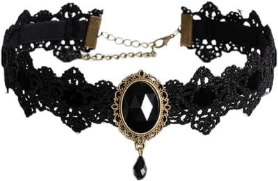 Gothic stijl Halloween halskraag van kant, verstelbaar en sexy met kristallen hanger, perfect voor een unieke look