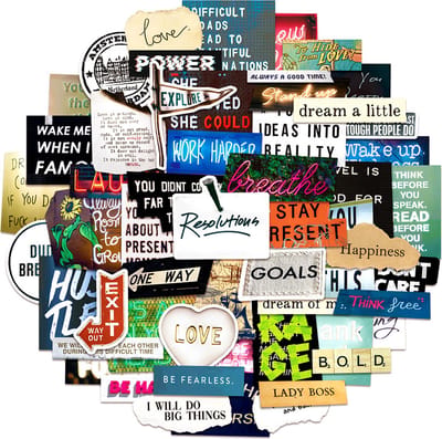 Stoere Motivatie Stickers - 60 stickers met Engelse Teksten & Positieve Quotes - voor laptop, bullet journal, mobieltje etc.