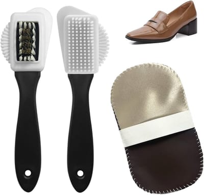 Set van 2 Suède Schoenpoetsborstels en Schoenpoetshandschoenen - Multifunctionele 3-Zijdige Reinigingsborstel