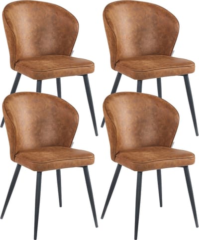 Colenis® - Curve Eetkamerstoel - Set Van 4 - Cognac - Microfiber - Zwarte Poten