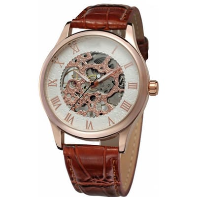 Montre Mécanique Automatique Squelette pour Homme FORSINING(Cadran blanc Chiffres or rose Boîtier or rose)