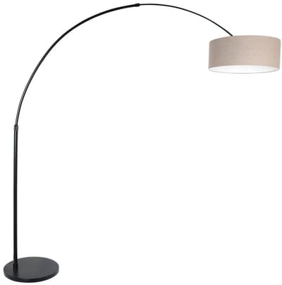 Zwarte Vloerlamp Booglamp met Grijs Linnen Kap 50cm - Steinhauer Sparkled Light 9900ZW - Verstelbaar, Draaibaar, Metaal & Textiel - Ideaal voor Binnengebruik