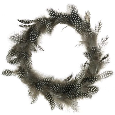 Decoratieve verenkrans parelhoenders echte verenkrans Ø20cm 3 stuks, 3