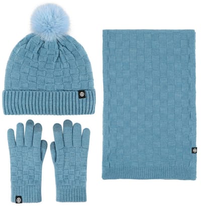 Herfst- en winterset met warme muts, sjaal en handschoenen (3-delig) - Muts 24 x 21 cm + 6,5 cm omslag - Geschikt voor hoofden van 54-58 cm - Sjaal 180 x 28 cm - Handschoenen 21 cm lang, 8 cm geribbeld - Herfst- en winterbenodigdheden
