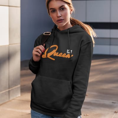 Zwarte Koningsdag Hoodie Queen Crown 2 Kleuren - Maat XS - Uniseks Pasvorm - Oranje Feestkleding