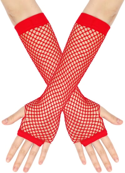 Nethandschoenen Rood - Vingerloze mesh visnet handschoenen dames - Jaren 80 foute party accessoire
