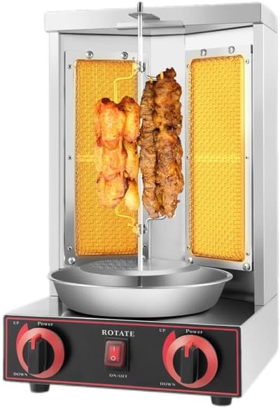 Dönergrill Tafelgrill - Kebab Gyros Grill - Professioneel Grillen - 360 Graden Rotatie - 48.5cm Hoog - Zilverkleurig