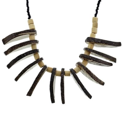 Behave - Etnische houten ketting bruin - Mode ketting 37,5 cm + verlengketting