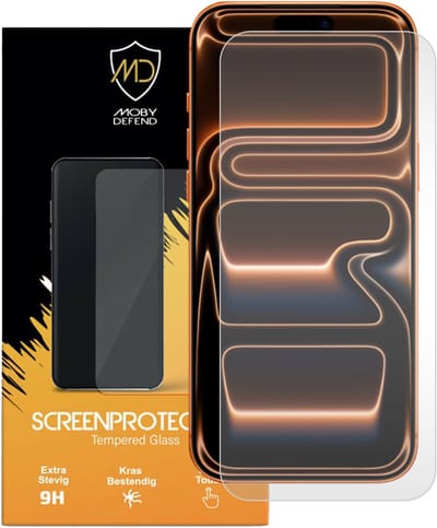 MobyDefend Screenprotector - Geschikt voor iPhone 17 Pro Max - Case-Friendly Screensaver - Gehard Glas