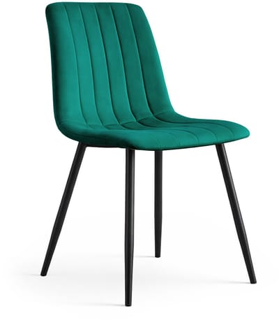 Eetkamerstoel LIVO / Gestoffeerde Stoelen / Fluwelen Stoelen en Metalen Poten / Flesgroen met zwarte benen