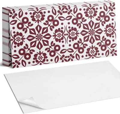 Coloray Plaktegels - Bloemenpatroon met bladeren Zelfklevende Wandtegels - 40 cm x 20 cm - Claret Plaktegels - 10 stuks - Rechthoek PVC Tegels - Plaktegels Badkamer - Vloertegels Zelfklevend - Vinyltegels Vloer Zelfklevend - Portugese Tegels