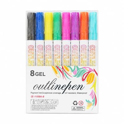 Kleurrijke glittermarkeerstiften - 8 kleuren met witte houder - dubbele contourlijn - voor handgeschreven posters - 180 sets per doos