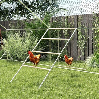 MODFU – Kippen Speelrek – 82 x 150 x 110 cm – Met Verstelbare Schommel en 4 Zitstokken – Meerlaags Speeltoestel – Voor Buiten – Stevig Grenenhout – Zilverkleurig