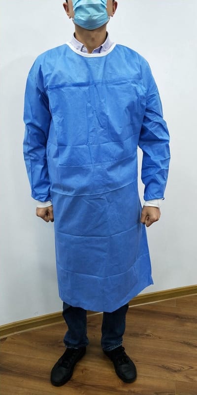 80 Stuks - Wegwerpschort | isolatieschort blauw | eenmalig gebruik | schort lange mouw | medisch schort |  een maat | Met Tricot Manchet