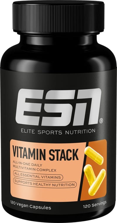 ESN Vitamin Stack, Multivitamine Capsules, 120 Vegan Capsules - 4 Maanden Voorraad - Hooggedoseerd - 13 Waardevolle Vitamines in Één Capsule, Slechts 1 Capsule per Dag
