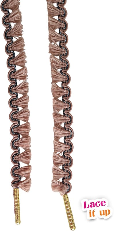 Bruine Franje Schoenveters met kwastjes – 120 cm – Zilveren Nestels – Uniek Design – Lace it Up®