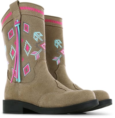 Shoesme Cognac Cowboylaars Met Teddy Voering - Laarzen Kinderen - Meisjes - Cognac Blue Pink - Suède - Maat 28
