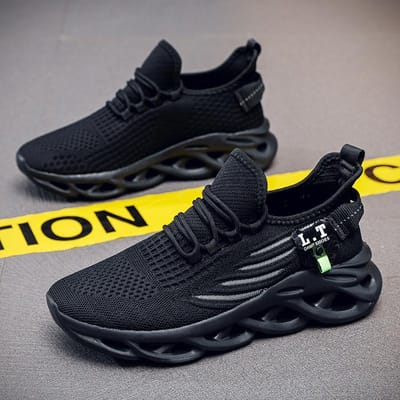 Heren Hardloopschoenen Grote Maat Mesh Vetersluiting Comfortabele Sport Platte Trendy Sneakers Man Zachte Zool Vetersluiting Gym Jogschoenen Man 39 zwart
