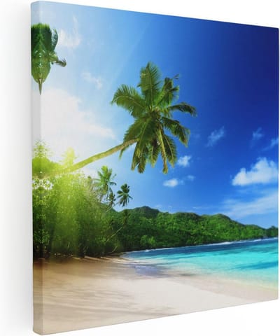 Artaza Canvas Schilderij Strand - 80x80 cm - Wanddecoratie Zee - Muurdecoratie Tropisch Strand - Schilderijen Op Canvas Palmboom