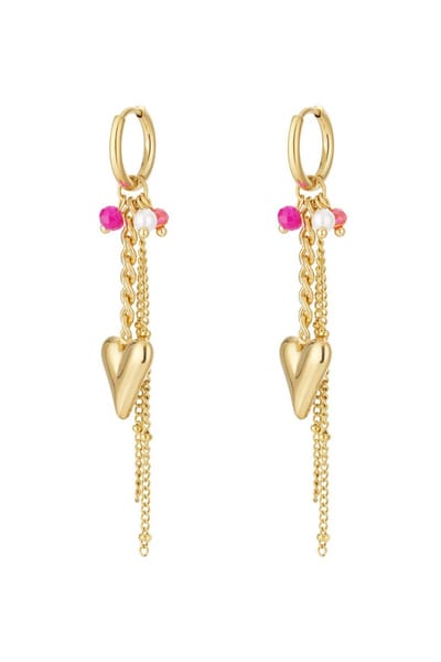 Hartjes oorbellen | Lange hart oorbellen | Gouden oorbellen | Kleurrijke roze oorbellen | Statement oorbellen | Waterproof | Nikkelvrij | Cadeau | Sint | Kerst | Dames sieraden