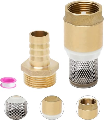 Checkklep 3/4 inch set - Slangverbinding 16 mm + afdichting - Zuigfilterklep met 304 roestvrijstalen filter en Teflon tape, ideaal voor tuinpompen en irrigatiesystemen
