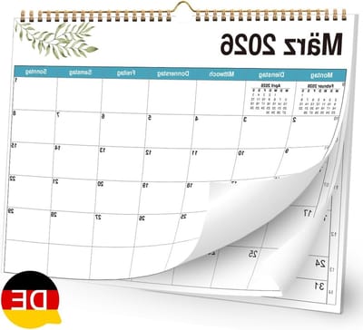 Muurkalender 2025/2026, A4 Planner van 21 cm x 30 cm, 16 Maanden van September 2025 tot December 2026, Maandoverzicht met Feestdagen en Notitieruimte