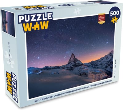 Puzzel Nacht boven het landschap tijdens de winter van Zwitserse Matterhorn - Legpuzzel - Puzzel 500 stukjes