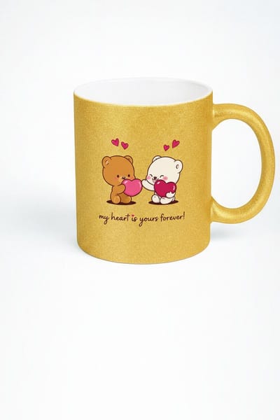 Gouden Glitter Mok met Lieve Beren & Harten - 'My Heart Is Yours Forever' - Romantisch Cadeau voor Valentijn & Liefde