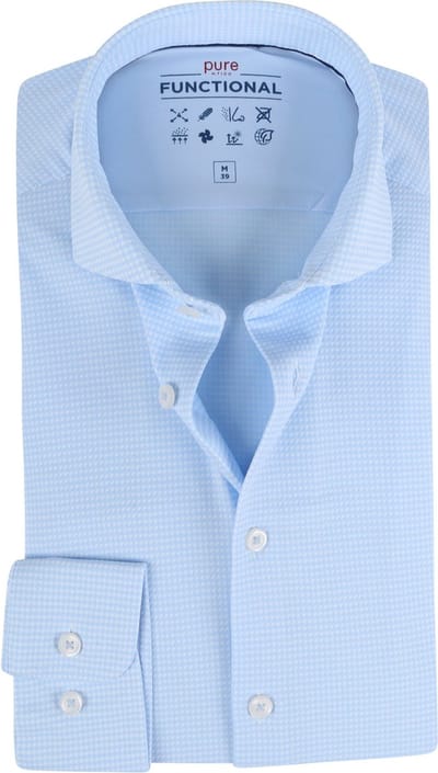 Pure Overhemd Functional Pied De Poule Blauw - Maat 42 - Heren - Overhemden Formeel