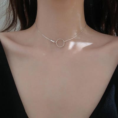 925 Sterling Zilveren Cirkel Choker Ketting Voor Vrouwen Cz Delicate Sieraden Ketting Minimalistische Accessoires Cadeau S -N728 black