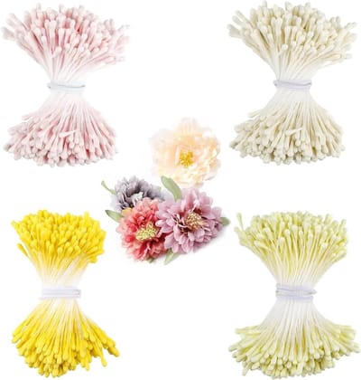 1440 Pcs Kunstmatige Bloem Stamens voor Bloemdecoratie, Bruidsboeketten en DIY Creaties - Diameter 2 mm x 55 mm, Milky White en Roze