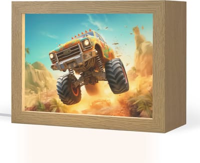 Nachtlampje 20x15 cm - Kinder lampje - Monstertruck - Kind - Jongen - Auto - Tafellamp kinderkamer - Slaapkamer lamp - Bedlamp kinderen - Kinderlampje stopcontact - Wandlamp babykamer - Nachtlampjes