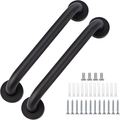 Set van 2 Badkamers Veiligheidsbeugels 30cm Antislip Roestvrij Staal Zwart