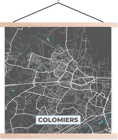 Posterhanger incl. Poster 40x40 cm - Schoolplaat - Colomiers - Frankrijk - Stadskaart - Kaart - Plattegrond - Textielposter - Blanke latten - Stadskaart